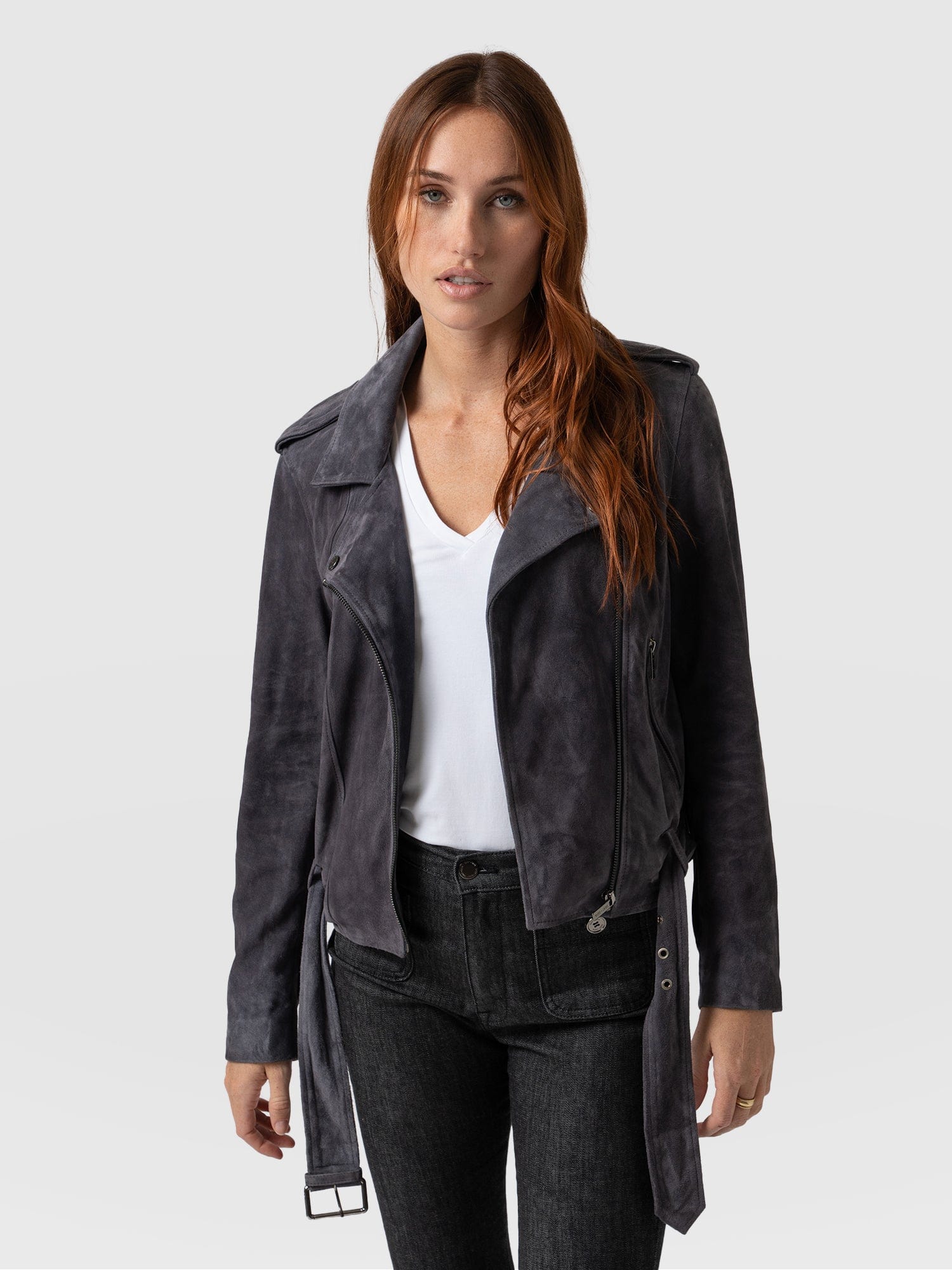 Luther Suede Jacket Charcoal - Women's Leather Jacket | Saint + Sofia® EU